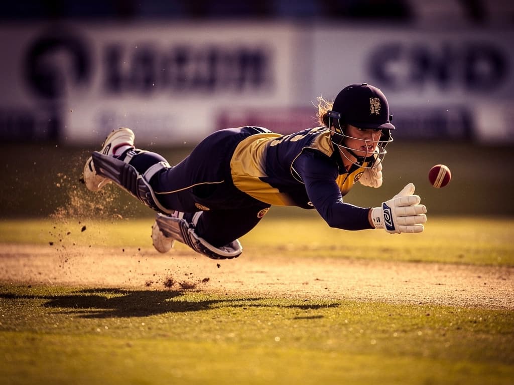 WPL fielder diving full stretch to stop a boundary during a Women's Premier League match
