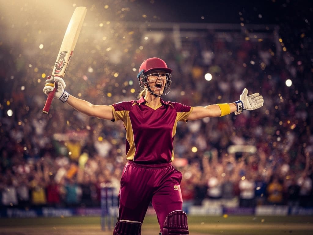 Women's cricket wicket-keeper batter celebrating a match-winning finish in the WPL 2026 season