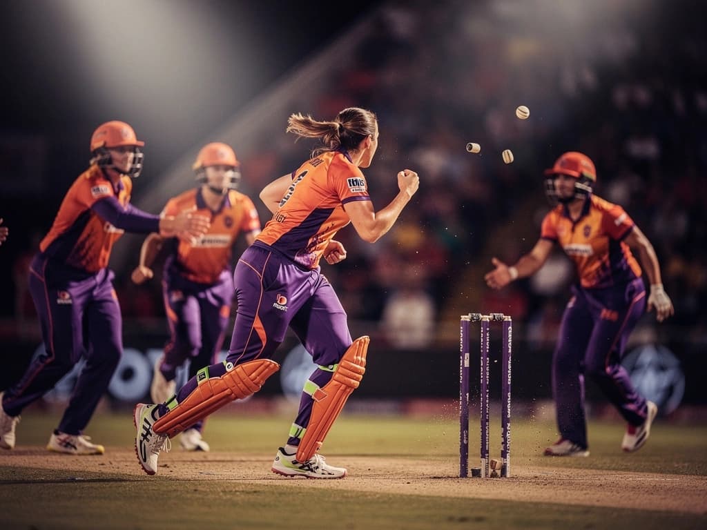 WPL spin bowler celebrating a wicket with team-mates during a Women's Premier League 2026 match